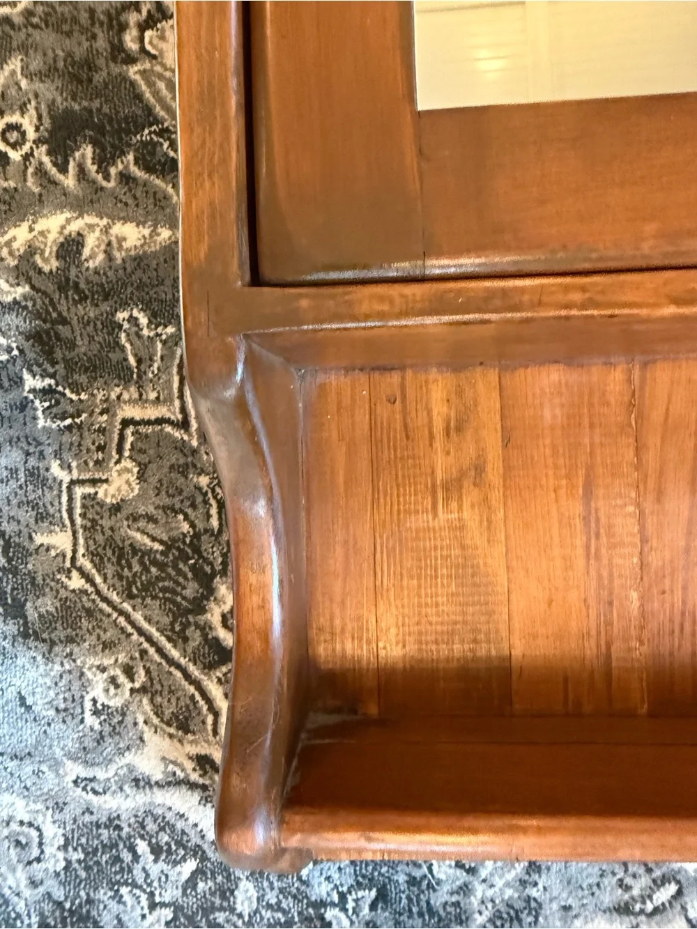Vtg Handmade Solid Wood Wall Cabinet Shelf with Mirror Country Cottage Farmhouse